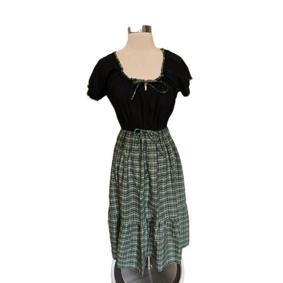 linda originals Dresses & Skirts - 1960s 70s Vintage Womens Dress High Waist Green Plaid Schoolgirl Cinch Tie Bust